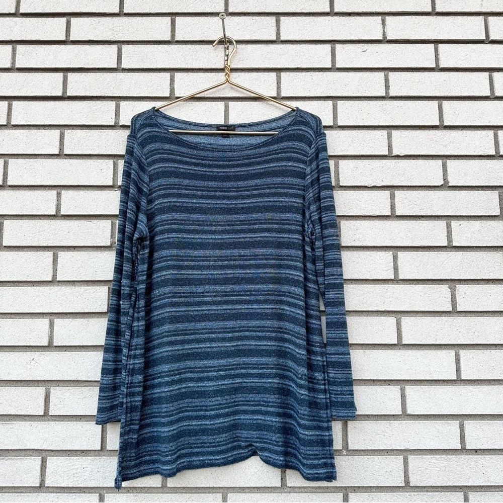 J. Jill Wearever Boat Neck Striped Knit Tunic Top Rayon Stretch Petite Large